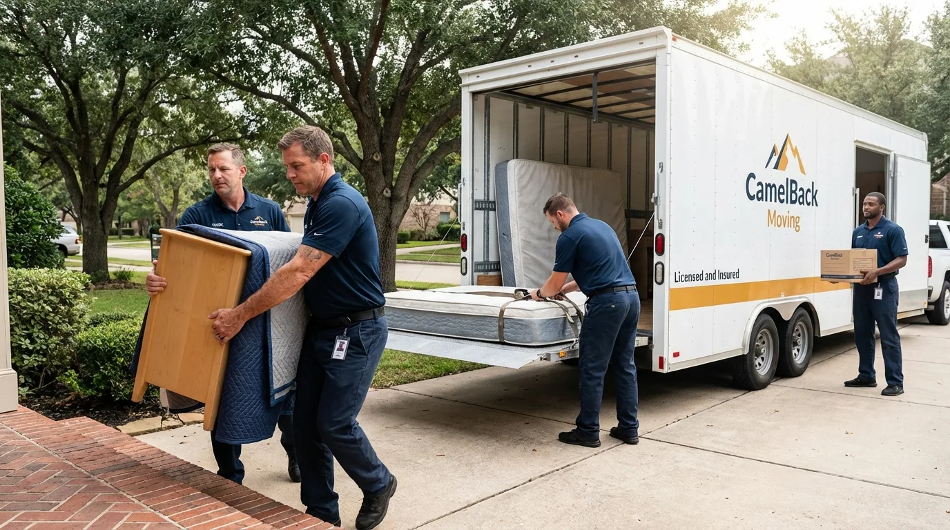 Crew loading residential truck for cross-state move from White Salmon, WA