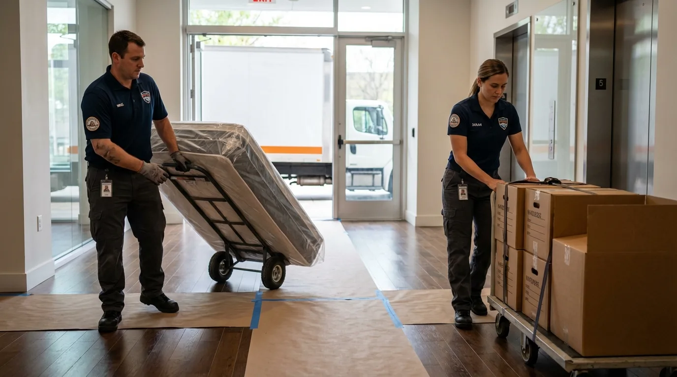 Professional apartment movers loading elevator in White Salmon, WA