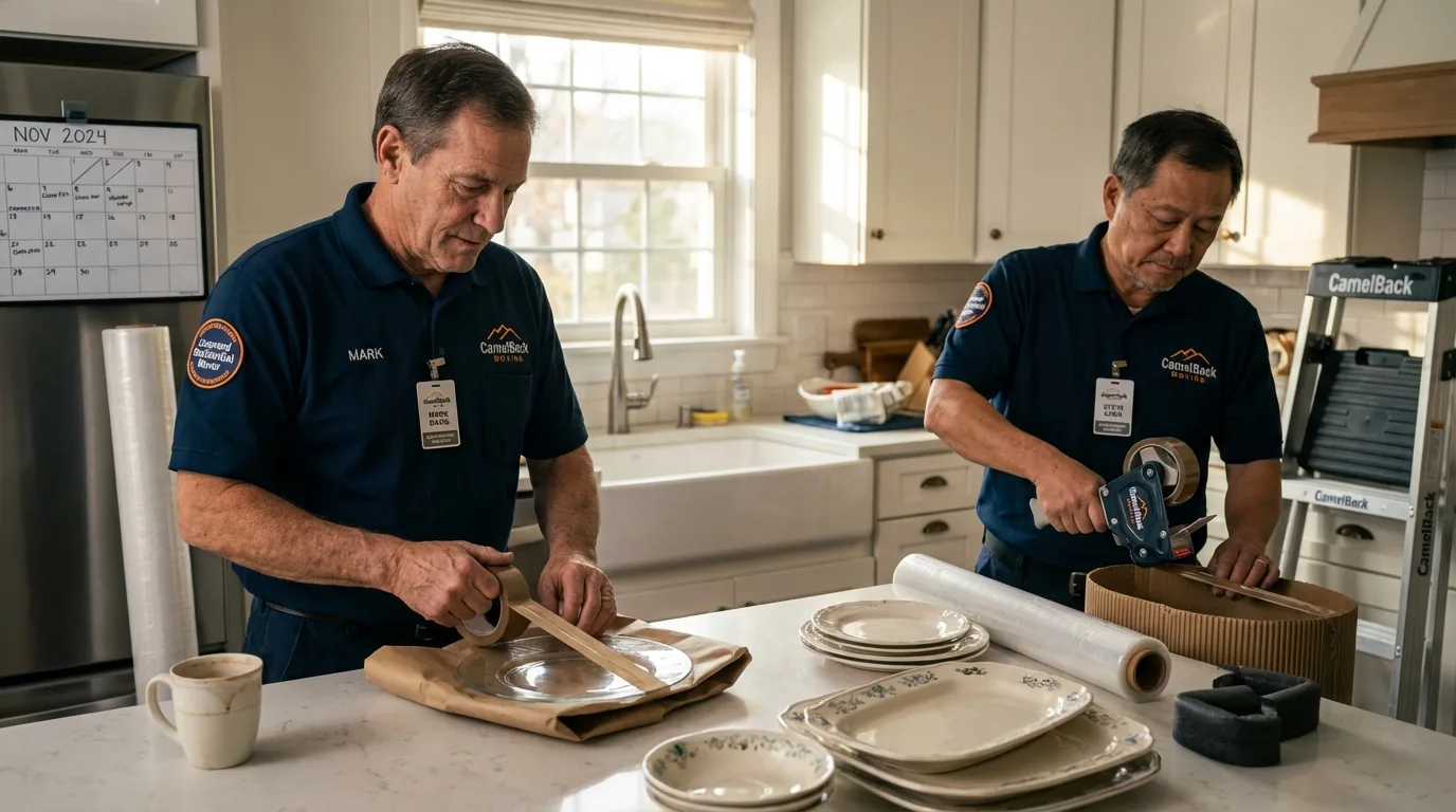 Professional crew packing kitchen dishware in White Salmon, WA